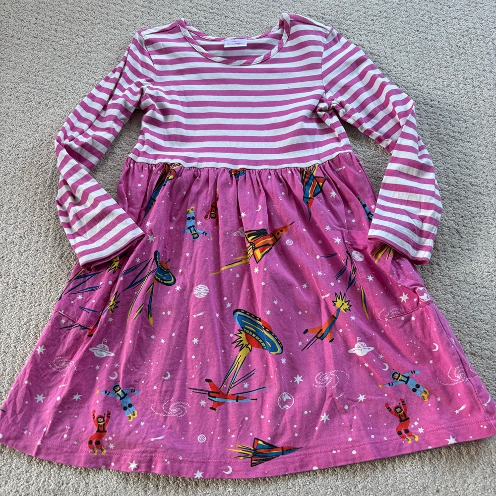 Hanna Anderson Pink Striped & Space Rocket Girls' Dress